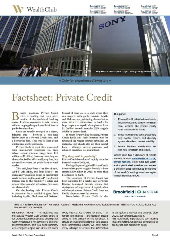 Free factsheet: Private Credit at a glance