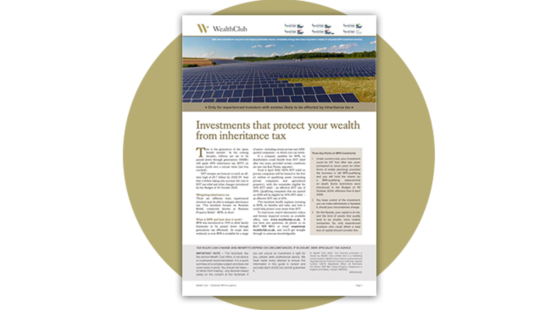 IHT Factsheet Gold Circle