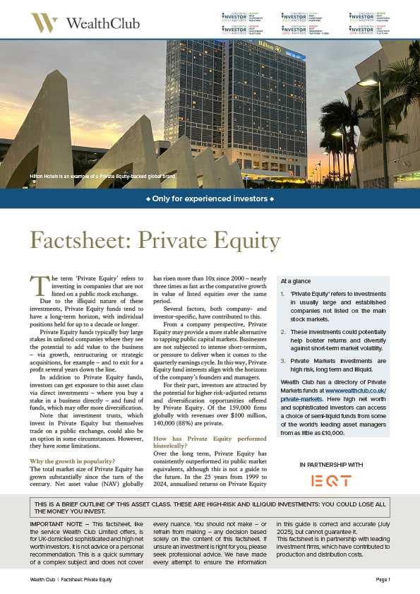 Free factsheet: Private Equity at a glance