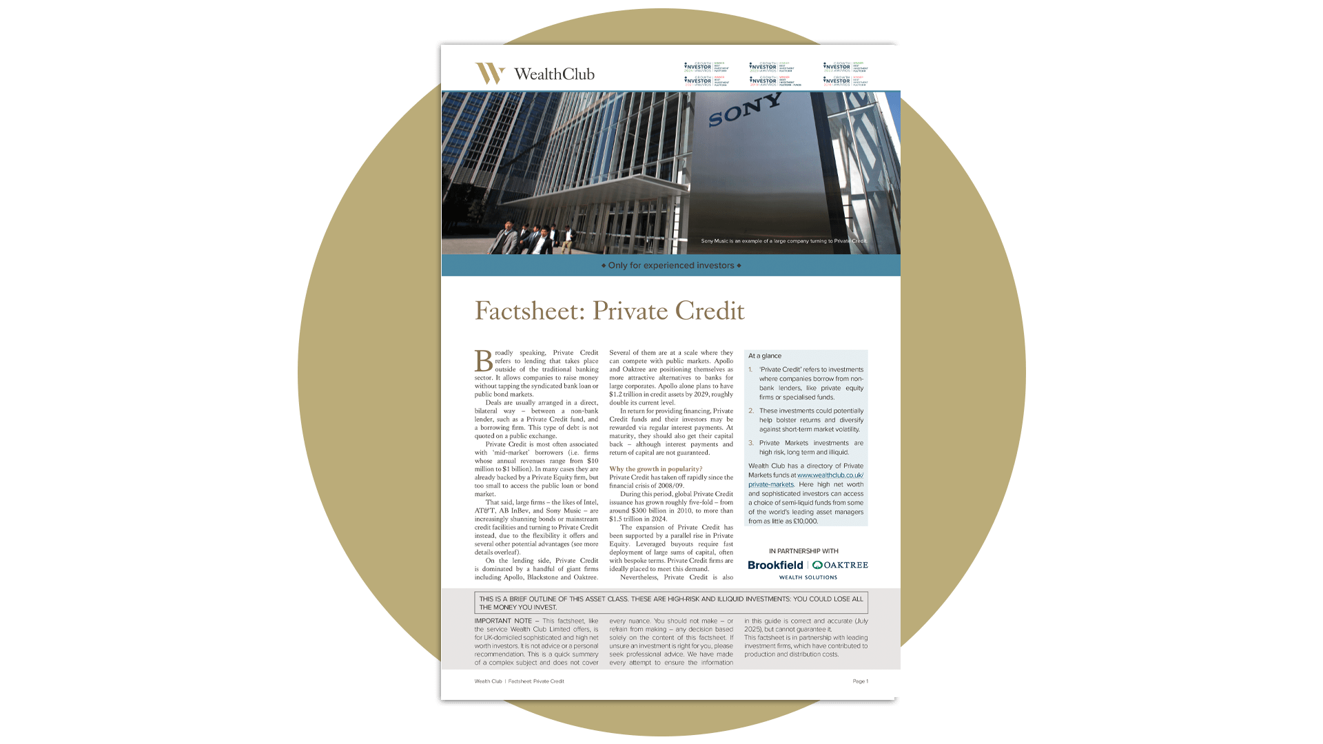 Private Credit Factsheet – Gold