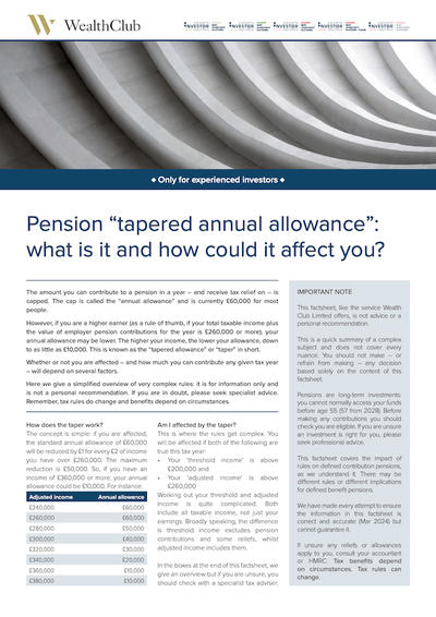 Cover: Pension tapered annual allowance factsheet